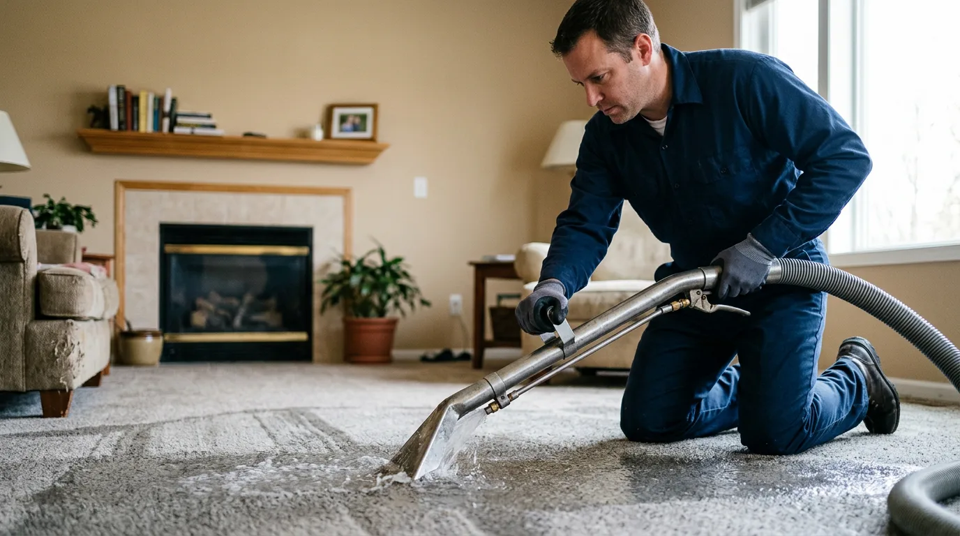 Water damage restoration technician working near Cedar Rapids, IA